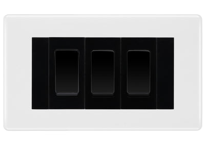 BG White Moulded 3 Gang 20AX 2-Way Switch Custom Grid - Black Insert by British General (BG-Nexus-WM-3G-Combo-3x 2WAY-BL)