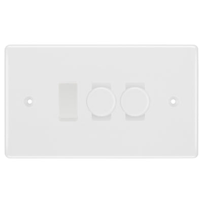 BG White 3 Gang Light Switch 2x Trailing Edge LED Dimmer 1x 2 Way Custom Switch by British General (BG-NEXUS-WM-3G-CUSTOM-2xDIMMER-1x 2WAY)