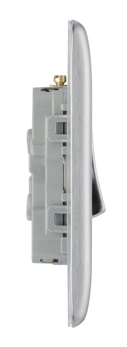 BG NBS15 Metal Brushed Steel 1 Gang 10A 10AX 3 Pole Fan Isolator Plate Switch