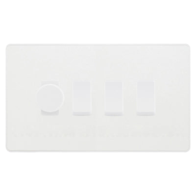 BG Evolve Pearlescent White 4 Gang Light Switch 1x Trailing Edge LED Dimmer 3x 2 Way Custom Switch