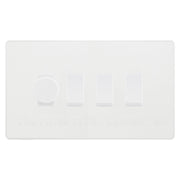 BG Evolve Pearlescent White 4 Gang Light Switch 1x Trailing Edge LED Dimmer 3x 2 Way Custom Switch by British General (Evolve-PW-CUSTOM-4GANG-1x-DIMMER-3x-2WAY)
