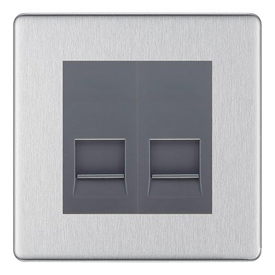 BG Screwless Brushed Steel Double IDC Secondary Telephone Socket - Grey Insert by British General (BG-FBSBTS2G)