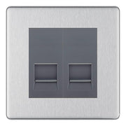 BG Screwless Brushed Steel Double IDC Secondary Telephone Socket - Grey Insert by British General (BG-FBSBTS2G)