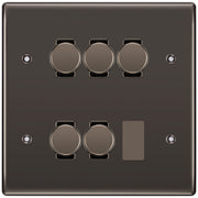BG Black Nickel 5 Gang Trailing Edge LED Dimmer Light Switch 2 Way Custom Switch by British General (NEXUS-BN-5G-CUSTOM-5xDIMMER-2Way)