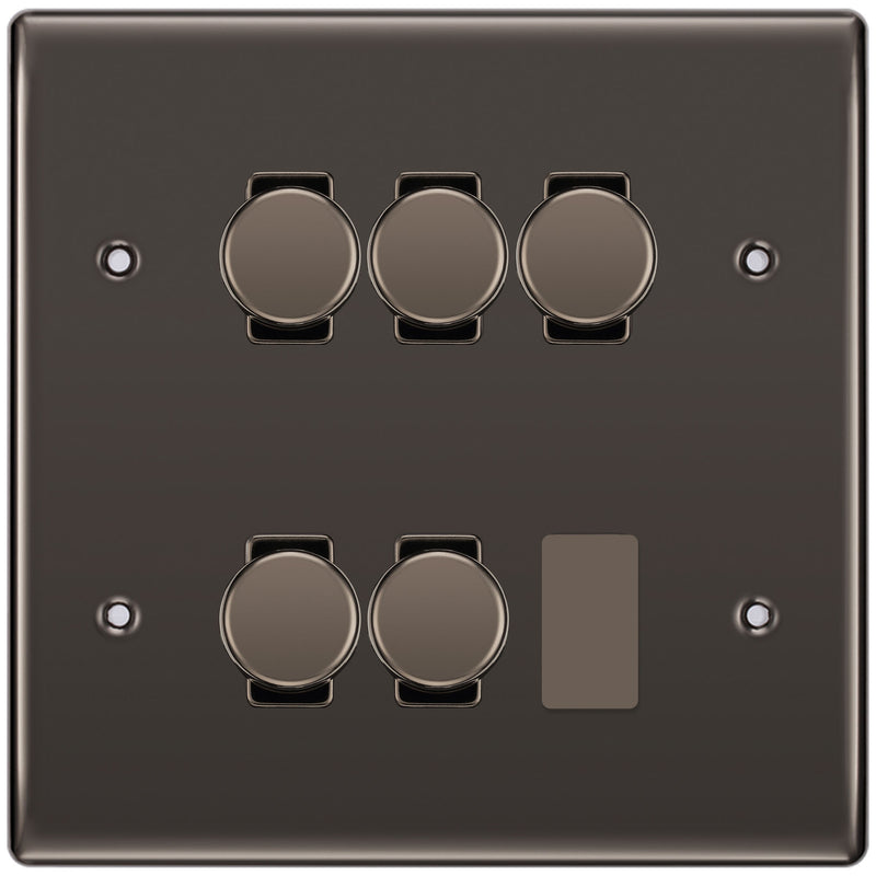 BG Black Nickel 5 Gang Trailing Edge LED Dimmer Light Switch 2 Way Custom Switch