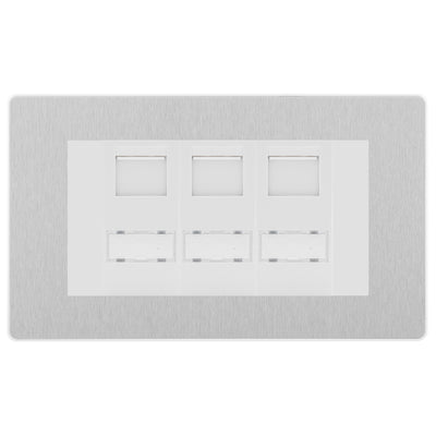 BG Evolve Brushed Steel 3 Gang RJ45 CAT6 Data Socket White Inserts