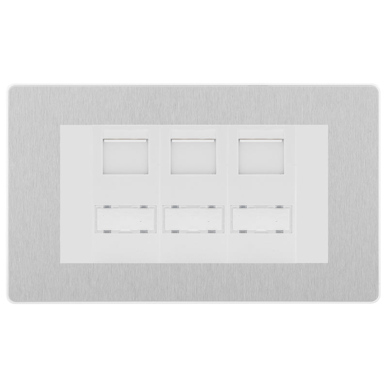 BG Evolve Brushed Steel 3 Gang RJ45 CAT6 Data Socket White Inserts