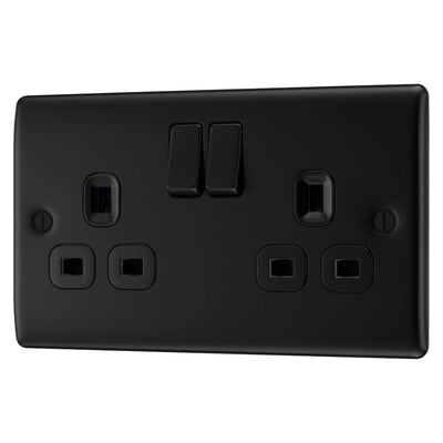 BG Nexus Matt Black 13A Double Switched Socket NFB22B with 25mm Steel Back Box