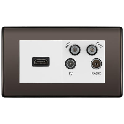 BG Nexus Black Nickel 4G Faceplate with HDMI + TV/FM/SAT Module - White Insert by British General (BG-NBNEMR4-HDMI-TVFM2W)