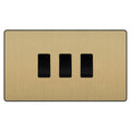 BG Evolve Satin Brass 3 Gang Light Switch 2x Intermediate 1x 2 Way Custom Grid Switch