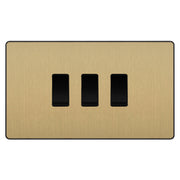 BG Evolve Satin Brass 3 Gang Light Switch 2x Intermediate 1x 2 Way Custom Grid Switch by British General (BG-Evolve-SB-3G-CUSTOM-2x-INT-1x-2WAY-SP)