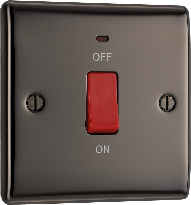 BG NBN74 Nexus Metal Black Nickel 45A 2 Pole Neon Cooker Switch