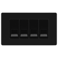 BG Screwless Matt Black 4 Gang Secondary Telephone Socket, Screw Terminal - Black Insert