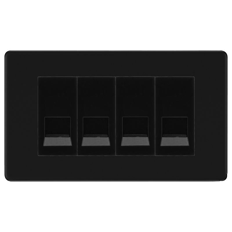 BG Screwless Matt Black 4 Gang Secondary Telephone Socket, Screw Terminal - Black Insert