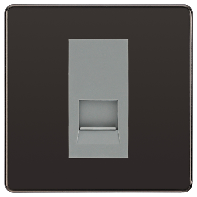 BG Screwless Black Nickel Single Secondary Telephone Socket, Screw Terminal - Grey Insert
