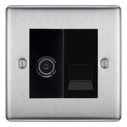 BG Nexus Brushed Steel TV Aerial & BT Telephone Outlet Plate — Screened + IDC - Black