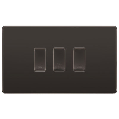 BG Screwless Black Nickel 3 Gang Engraved Custom Labelled Appliance Grid Switch by British General (Nexus-BN-Screwless-3G)