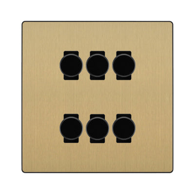 BG Evolve Satin Brass 6 Gang Trailing Edge LED Dimmer Light Switch 2 Way Custom Switch by British General (Evolve-SB-CUSTOM-6GANG-6x-DIMMER-2WAY)