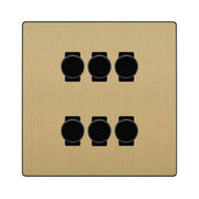BG Evolve Satin Brass 6 Gang Trailing Edge LED Dimmer Light Switch 2 Way Custom Switch by British General (Evolve-SB-CUSTOM-6GANG-6x-DIMMER-2WAY)
