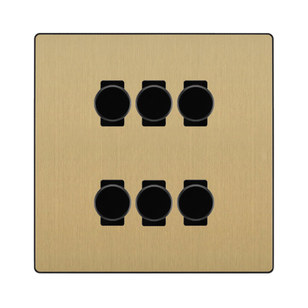 BG Evolve Satin Brass 6 Gang Trailing Edge LED Dimmer Light Switch 2 Way Custom Switch