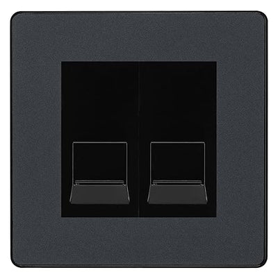 BG Evolve Matt Grey Double RJ11 Telephone Socket PCDMGRJ112 - Black Insert by British General (BG-PCDMGRJ112B)