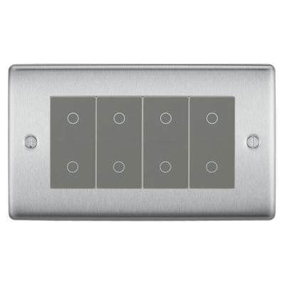 BG Nexus Brushed Steel Quad Secondary Touch Dimmer Switch Grey Inserts NBSTDS4G by British General (BG-NBSTDS4G)