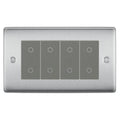 BG Nexus Brushed Steel Quad Secondary Touch Dimmer Switch Grey Inserts NBSTDS4G