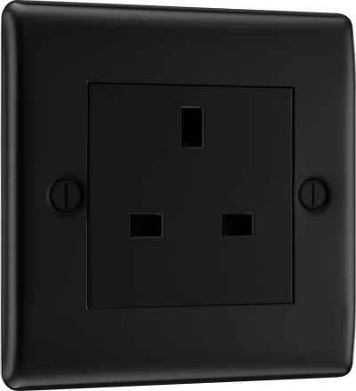 BG NFB23B Nexus Metal Matt Black 1G 13A Unswitched Socket Black Insert
