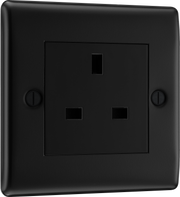 BG NFB23B Nexus Metal Matt Black 1G 13A Unswitched Socket Black Insert by British General (BG-NFB23B-Shopify-SA_1)