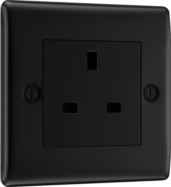 BG NFB23B Nexus Metal Matt Black 1G 13A Unswitched Socket Black Insert