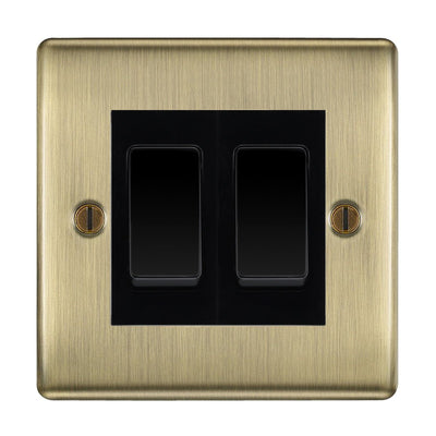 BG Antique Brass 2 Gang Custom Light Switch 1x 2 Way Switch 1x Intermediate by British General (BG-NEXUS-AB-2G-1x-2WAY-1x-INT)