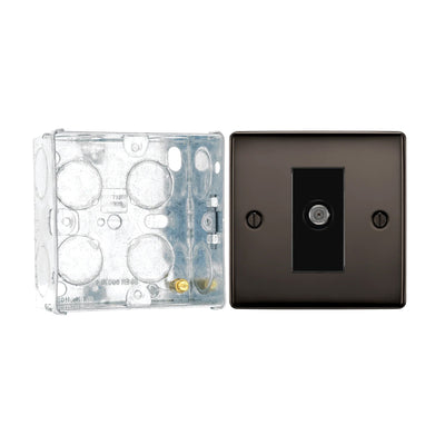 BG Nexus Black Nickel Single Satellite Socket NBN64 with 35mm Steel Back Box