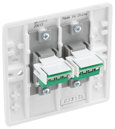 BG 8RJ11/2 Moulded Round Edge | White | RJ11 Double Data Outlet Socket (Screw) by British General (BG-8RJ11/2)