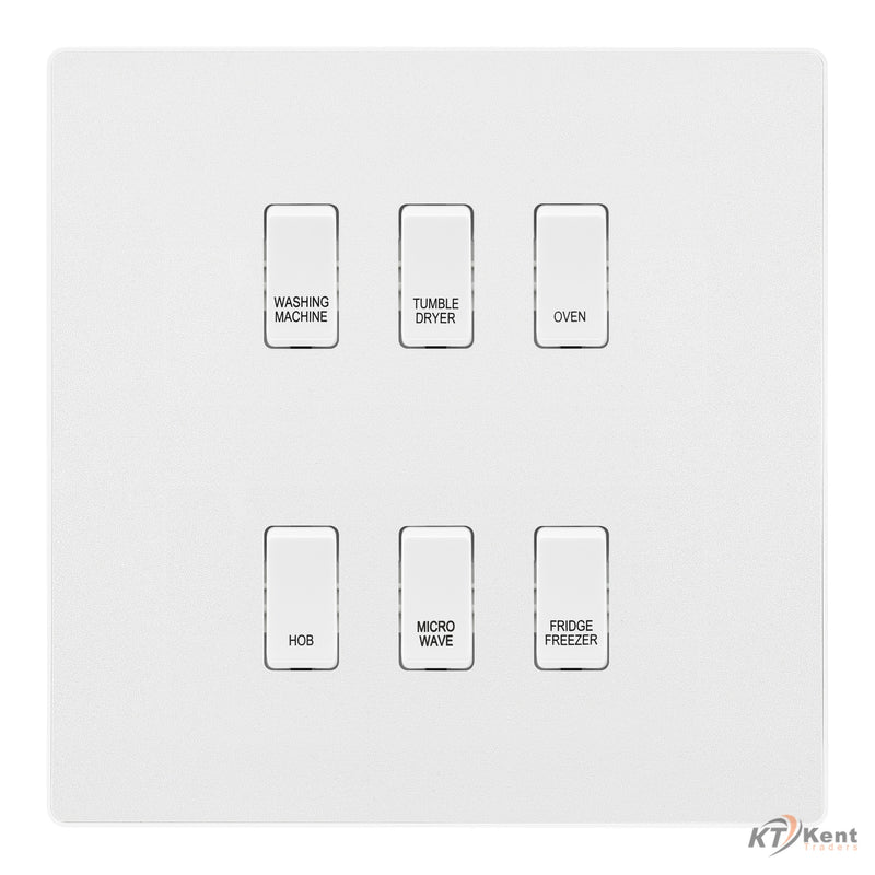 BG Evolve Pearlescent White Custom Appliance Grid Switch 6 Gang Screwless