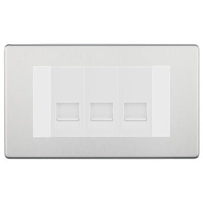 BG Screwless Brushed Steel 3 Gang RJ11 Telephone Socket Euro Module - White Insert by British General (BG-FBSRJ113W)