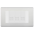 BG Screwless Brushed Steel 3 Gang RJ11 Telephone Socket Euro Module - White Insert