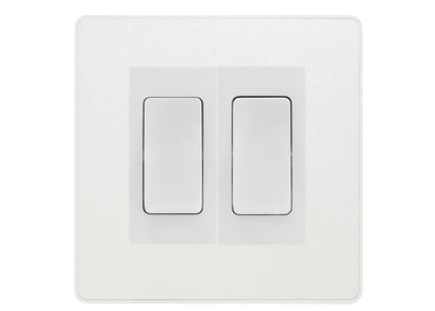 BG Evolve Pearlescent White 2 Gang Intermediate Light Switch Custom Grid – White Insert by British General (BG-EVOLVE-CL-2G-COMBO-2x-INT-WH)