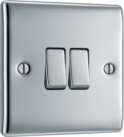 BG NPC42 Nexus Metal Polished Chrome 2 Gang 10A 10AX 2 Way Plate Switch