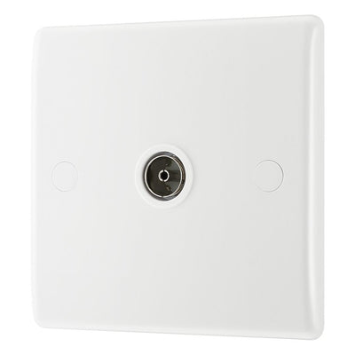 BG Electrical Single Co-Axial Socket White Moulded & 50mm Pattress Back Box