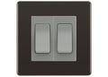 BG Electrical Screwless Black Nickel 2-Gang Light Switch 1x 2-Way + 1x Intermediate – Grey Inserts