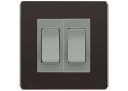 BG Electrical Screwless Black Nickel 2-Gang Light Switch 1x 2-Way + 1x Intermediate – Grey Inserts by British General (BG-SCRL-BN-2G-Combo-1x INT-1x 2WAY GR)
