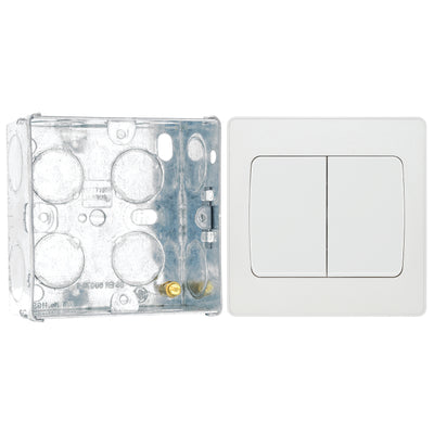 BG Evolve Pearlescent White 2G Wide Rocker Light Switch PCDCL42WW with 35mm Steel Back Box