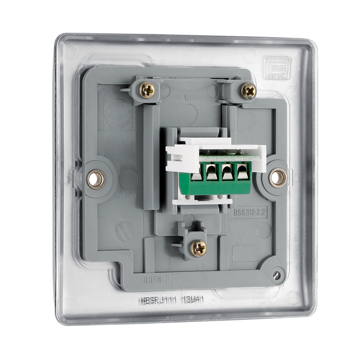 NBSRJ111 Back - This RJ11 telephone socket from British General uses a screw terminal connection and can be used for connecting a single analogue phone line