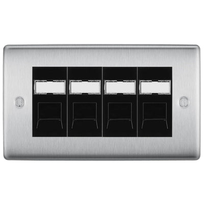 BG Nexus Brushed Steel 4 Gang RJ45 Cat6 Data Socket Outlet Black Inserts by British General (BG-NBSRJ454B)