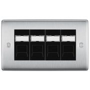 BG Nexus Brushed Steel 4 Gang RJ45 Cat6 Data Socket Outlet Black Inserts by British General (BG-NBSRJ454B)
