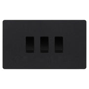 BG Evolve Matt Black 3 Gang Custom Grid Light Switch Double Format by British General (BG-Evolve-MB-3G-CUSTOM-LIGHT-SWITCH)