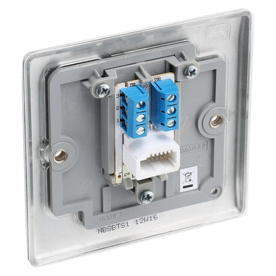 BG Nexus Brushed Steel Single Slave Telephone Socket NBSBTS1 With 35mm Steel Back Box