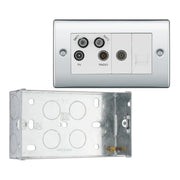 BG Nexus Polished Chrome Quadplex TV FM SAT (x2) NPC69 with 35mm Steel Back Box