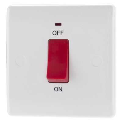 BG 874 Moulded Round Edge | White | 1 Gang 45A 2 Pole Neon Cooker Switch