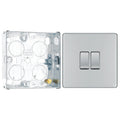 BG Screwless Polished Chrome 20A 16AX 2 Way Double Light Switch FPC42 with 25mm Steel Back Box